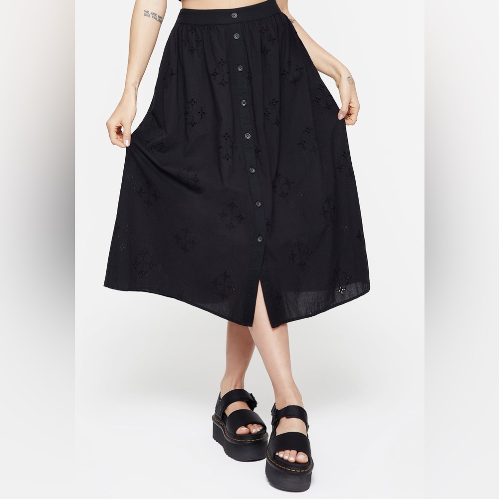 NWT Disturbia Crux Broiderie Cotton Button Up Midi Skirt US 2 / UK 6